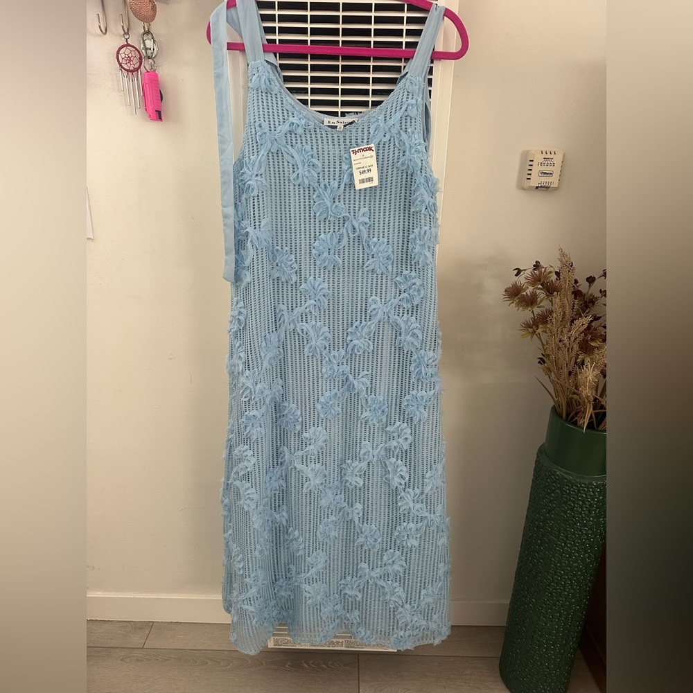 En Saison Light Blue Textured Midi Dress